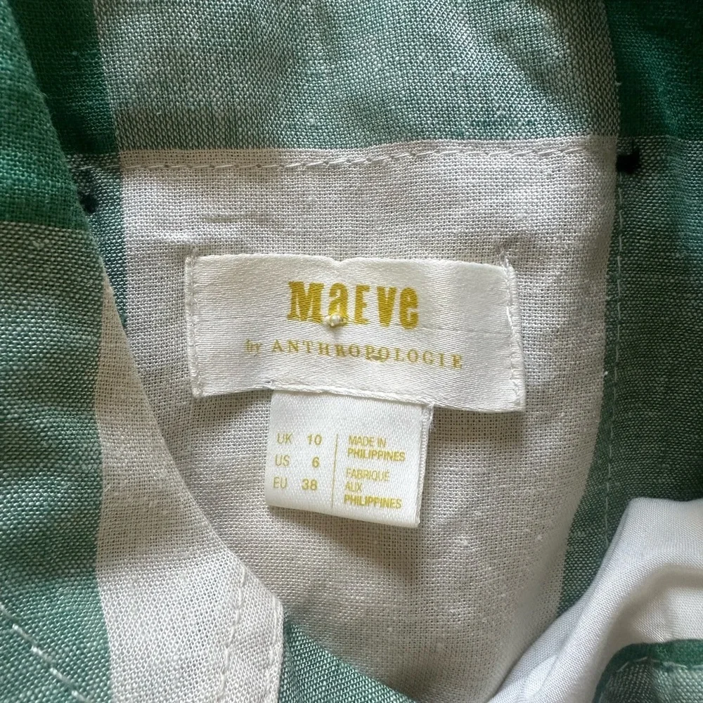 Maeve by ANTHROPOLOGIE Midi Gingham green and white dress - Picture 5 of 6